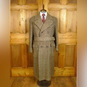 GENUINE 1940/1950’s EXTRA HEAVY BROWN PATTERNED FULL-LENGTH TWEED OVERCOAT 39-41